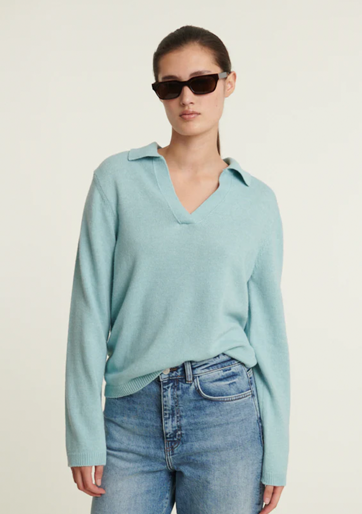 Basic Apparel Cady Polo Sweater Sweaters 770 Gossamer Green